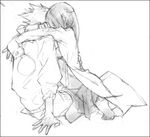  1girl barefoot greyscale hug katsura_miya maka_albarn monochrome sketch soul_eater soul_eater_(character) 