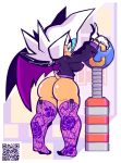  2019 anthro big_breasts big_butt bottomless breasts butt chiropteran clothed clothing english_text eyelashes eyeshadow female fur glitchslime gloves green_eyes hair half-closed_eyes jacket legwear looking_at_viewer looking_back makeup mammal membranous_wings nipple_outline pose rear_view rouge_the_bat smile solo sonic_(series) standing stockings text thick_thighs thigh_highs torn_clothing translucent transparent_clothing video_games white_fur wide_hips wings zipper 