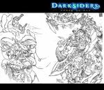  angel angel_wings darksiders death demon demons highres monochrome paulo_barrios pencils sword war_(darksiders) weapon wings 