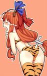  animal_print ass bikini blush bow cosplay hiroya_juuren horns ibuki_suika long_hair lum lum_(cosplay) oni orange_hair setsubun solo swimsuit tears thighhighs tiger_print touhou urusei_yatsura 