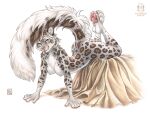  2023 anthro breasts butt cheek_tuft chest_tuft facial_tuft felid female fluffy fluffy_tail fur inner_ear_fluff kacey looking_at_viewer mammal nipples nude pantherine pawpads raised_tail simple_background smile snow_leopard solo spots spotted_body spotted_fur tail tuft white_background 