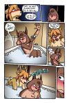  absurd_res anthro antlers ariel_(deerkid) bathroom bathtub black_nose blush bovid bubble_bath capri_(deerkid) caprine comic deer deerkid dialogue duo english_text female goat hair hi_res horn inside male mammal open_mouth orange_hair smile text tongue_showing 