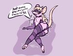  anthro armwear bed big_ears blonde_hair breasts butt clothing dawrklawst dialogue female furniture hair legwear lying mammal murid murine on_bed on_side panties pawpads paws pillow pink_body presenting presenting_hindquarters raised_tail rat rodent solo solo_focus speech_bubble tail text thigh_highs underwear whiskers 
