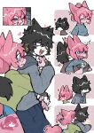  anthro black_hair blue_eyes blush bottomwear breast_grab breasts canid canine clothed clothing clothing_lift cute_fangs duo eyewear fangs female fox fur glasses hair hand_on_breast hoodie inner_ear_fluff male male/female mammal melodydream2 open_mouth open_smile pants pink_body pink_fur pink_hair purple_eyes romantic romantic_couple shirt shirt_lift smile sweater teeth topwear tuft worried 