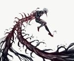  1boy bangs biceps bodysuit commentary eye_mask full_body highres kagune_(tokyo_ghoul) kaneki_ken male_focus muscular muscular_male short_hair simple_background solo tokyo_ghoul white_background yourfreakyneighbourh 