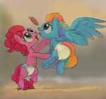  adult_baby asdfasfasda clothed clothing cute_expression diaper duo equid equine female flying friendship_is_magic hasbro hi_res horse looking_up mammal my_little_pony on_hind_legs open_mouth outside pampers pinecone pinkie_pie_(mlp) playing pony rainbow_dash_(mlp) smile tongue wearing_diaper 