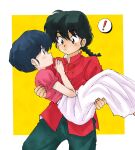  1boy 1girl blue_hair braid braided_ponytail carrying chinese_clothes couple hetero highres holding pinoko_(pnk623) princess_carry ranma_1/2 saotome_ranma short_hair skirt tendou_akane white_skirt 