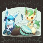  :d :q alopias chocolate closed_mouth clothed_pokemon commentary_request dated frills glaceon green_eyes leafeon neck_ribbon no_humans open_mouth pokemon pokemon_(creature) ribbon smile sparkle tongue tongue_out watermark 