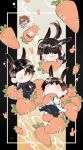  2girls 3boys animal_ears baek_ae-young black_eyes black_hair bodysuit brown_hair carrot chibi commentary costume duk_xox eoduun_badaui_deungbul-i_doeeo heterochromia highres holding holding_stuffed_toy jihyeok_seo labcoat long_hair long_sleeves looking_at_another multiple_boys multiple_girls no_mouth park_moo-hyun ponytail rabbit_boy rabbit_ears rabbit_girl rabbit_tail shin_hae-ryang short_hair solid_circle_eyes stuffed_animal stuffed_toy stuffed_whale symbol-only_commentary tail wetsuit yu_geum-i 