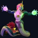  3d_(artwork) anthro apode asian_clothing biped clothed clothing digital_media_(artwork) draconcopode farionelle gold_(metal) gold_jewelry hair horn_jewelry humanoid hybrid jewelry legless male muscular muscular_male naga orb partially_clothed phayanaga_(species) reptile scales scalie serpentine snake solo 