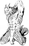  anthro balls flaccid genitals horn male monochrome murskahammas muscular penis scales scalie sharp_teeth solo teeth tongue tongue_out 