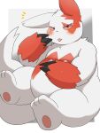  2023 3:4 ai_only_dream anthro belly biped blush claws digital_media_(artwork) fur generation_3_pokemon hi_res looking_at_viewer male markings nintendo nude paws pokemon pokemon_(species) red_body red_fur red_markings simple_background solo thick_thighs tongue white_body white_fur zangoose 