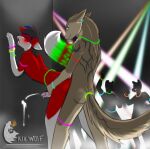  anal anal_penetration anthro canid canine docisco duo ejaculation fox from_behind_position glowing glowing_tail glowstick hatoma kiathewolf27 lights male male/male mammal nightclub nude penetration raised_tail sergal sex tail 