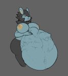  anthro big_breasts body_outline breasts felid feline female female_pred generation_4_pokemon hand_on_own_belly hand_on_stomach huge_belly huge_breasts luxray mammal multiple_prey navel nintendo pokemon pokemon_(species) red_eyes same_size_vore thick_thighs vore yerbabuena 