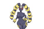  3:2 3_fingers anthro black_body black_fur breasts eeveelution featureless_breasts featureless_crotch female fingers fur fur_markings generation_2_pokemon generation_4_pokemon hi_res long_ears lopunny markings nintendo pokemon pokemon_(species) pupils red_eyes red_pupils simple_background solo umbreon yellow_body yellow_fur 