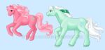  &lt;3 ambiguous_gender blue_eyes cutie_mark duo earth_pony equid equine feral fur green_body green_fur hair hasbro heart_(marking) hooves horse ice_crystal lazyjenny mammal mlp_g1 mlp_g3 my_little_pony pink_body pink_hair pinkie_pie_(g3) pony pre-g4 white_hair 