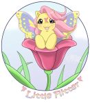  ambiguous_gender equid equine feral flower flutter_pony_(mlp) fur grass hair hasbro horse insect_wings kuro-rakuen lepidopteran_wings little_flitter_(mlp) mammal mlp_g1 my_little_pony open_mouth open_smile pink_eyes pink_hair plant pony pre-g4 smile solo wings yellow_body yellow_fur 