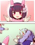  3girls agnes_digital_(umamusume) animal_ears blood fainting hair_ornament headband highres horse_ears multiple_girls nishino_flower_(umamusume) nosebleed purple_eyes scarf school_uniform seiun_sky_(umamusume) short_hair so_moe_i&#039;m_gonna_die! sweatdrop tracen_school_uniform translation_request umamusume x_hair_ornament yonedatomo_mizu 