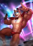  abs absurd_res anthro bear big_muscles bodypaint bow_tie bracelet brown_body brown_fur bulge clothed clothing face_paint five_nights_at_freddy&#039;s five_nights_at_freddy&#039;s:_security_breach fur glamrock_freddy_(fnaf) hat headgear headwear hi_res jewelry male mammal microphone muscular pecs performance raytig12 scottgames shirtless shoulder_pads skimpy solo spiked_bracelet spikes spotlight stage top_hat underwear underwear_only 