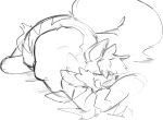  2023 abdominal_bulge ambiguous_gender ambiguous_pred arcanine arlean_(raster_dreams) belly big_belly ears_up fan_character feral feral_pred generation_1_pokemon hand_lick hi_res licking looking_over lying monochrome narrowed_eyes nintendo on_side pokemon pokemon_(species) raised_tail raster_dreams simple_background sketch tail tongue tongue_out vore wide_hips 