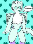  anthro claws digital_media_(artwork) dragon erection fluffy fluffy_tail fur furred_dragon genitals herm horn inner_ear_fluff intersex looking_at_viewer markings nude open_mouth penis presenting presenting_uwu simple_background smile solo speech_bubble tail text tuft white_body white_fur wings 