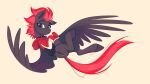  2023 black_body black_feathers black_fur cinder_blaze_(oc) cloth clothing cutie_mark digital_media_(artwork) ear_piercing equid equine eyebrows fan_character feathered_wings feathers feral fetlocks fur green_eyes hair hasbro hi_res hooves imalou mammal my_little_pony pegasus piercing red_hair signature simple_background smile spread_wings wings 