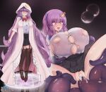  absurdly_long_hair absurdres breast_expansion breasts breath cleavage egg_laying fertilization highres impregnation kakuseikakusei large_breasts long_hair original ovum patchouli_knowledge pregnant space sperm_cell tentacles touhou very_long_hair 