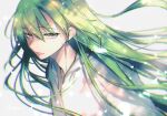  1other androgynous enkidu_(fate) fate/grand_order fate/strange_fake fate_(series) green_hair light_green_hair long_hair looking_at_viewer morino_bambi other_focus purple_eyes robe white_robe 