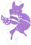  2_toes breasts clothing feet female fishnet fluffolio hi_res looking_at_viewer mammal purple_body rain_world slugcat_(rain_world) solo spearmaster_(rain_world) tail thick_tail toes white_eyes 