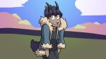  2_horns ambiguous_gender anthro black_horn black_nose bottomwear bovid brown_body brown_fur caprine clothing colored denim denim_clothing drawfee drawfee_(copyright) fur hop_(pok&eacute;mon) horn jacket jacob_andrews jeans mammal nintendo pants pokemon shaded sheep smile solo topwear 