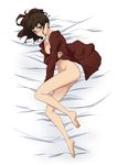  bad_id bad_pixiv_id barefoot blush brown_hair coat dakimakura full_body jacket nude ponytail rom_sen solo umineko_no_naku_koro_ni ushiromiya_natsuhi 