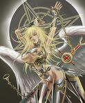  armor bdsm blonde_hair bondage bound breasts chain copyright_request cross large_breasts long_hair solo sword thighhighs underboob weapon wings ynagasaki 