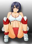  ayuhara_natsu bad_id bad_pixiv_id bandages blue_hair justice_gakuen knee_pads makani_kohitujito panties red_panties solo sports_bra underwear 