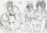  bikini breasts kanokon minamoto_chizuru monochrome scan sexy sketch swimsuit tail takami_akio water 