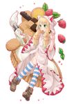  animal_ears animal_hood bad_id bad_pixiv_id blonde_hair bottomless braid cat_ears cat_hood checkerboard_cookie cookie final_fantasy final_fantasy_tactics food fruit green_eyes hair_over_shoulder hood mizuzono navel no_panties open_clothes open_robe robe shoes solo strawberry striped striped_legwear tea thighhighs twin_braids white_mage white_mage_(fft) 