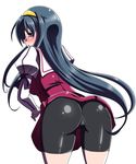  ass bent_over bike_shorts black_hair blush dress headband himemiya_chikane kannazuki_no_miko long_hair looking_back satsuki_imonet solo 