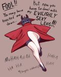  absurd_res anthro baggy_clothing bovid caprine caprine_demon clothing coughing demon goat_demon hi_res jarnqk laugh legwear linus_(jarnqk) lying male mammal robe solo taunting thigh_highs 