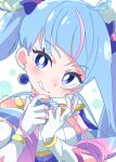  1girl blue_eyes blue_hair bright_pupils cure_sky fingerless_gloves gloves hair_ornament hirogaru_sky!_precure ixy long_hair looking_at_viewer magical_girl multicolored_hair pink_hair precure solo sora_harewataru streaked_hair twintails upper_body white_gloves white_pupils 
