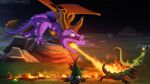  activision breath_powers crystal dragon elemental_manipulation feral fire fire_breathing fire_manipulation grass hi_res horn lizard male night plant purple_body purple_eyes reptile rock scalie shido-tara solo spyro spyro_reignited_trilogy spyro_the_dragon standing_on_rocks 