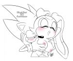  blush breast_grab breasts cream_the_rabbit duo eulipotyphlan eyes_closed female hand_on_breast hedgehog kiseki_art lagomorph leporid male male/female mammal rabbit sega simple_background sketch sonic_the_hedgehog sonic_the_hedgehog_(series) 