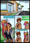  ailurid anthro canid canine canis chibi clothing comic dialogue dream_mirage duo female fox hi_res hybrid kayla_kitsune male mammal red_panda school_uniform teenager text uniform wolf young 
