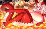  &lt;3 animal_humanoid big_breasts breasts dragon dragon_humanoid dragon_tail elemental_manipulation female fire fire_manipulation hair hi_res horn huge_breasts humanoid lava lava_bath lying medium_hair nipples on_back pink_nipples pupils red_body red_eyes red_skin sagestrike2_(artist) slit_pupils solo volcano watermark white_body white_hair white_skin wings 