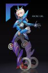  1girl black_background blonde_hair commentary_request full_body highres joints looking_at_viewer original red_eyes robot_girl robot_joints signature solo standing ushas wheel 