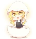  1girl :d bangs blonde_hair blush chibi eggshell fang kirisame_marisa long_hair looking_at_viewer riza_dxun short_sleeves smile solo touhou yellow_eyes 