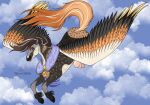  2023 ambiguous_gender cassiopeia_(skuggamul) cloudscape digital_media_(artwork) dream_merchant english_text equid equine eyebrows feathering feathers feral fur hair hooves looking_at_viewer mammal multicolored_body multicolored_hair pegasus simple_background sky solo spread_wings text two_tone_hair two_tone_tail watermark wings yellow_eyes 
