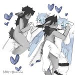  &lt;3 anthro blue blush domestic_cat felid feline felis hi_res kissing lagomorph leporid male male/male mammal mintymold rabbit sketch wings 