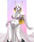  2023 amur anthro black_nose breasts canid canine clothed clothing digital_media_(artwork) eyebrows eyelashes female fox fur hair hi_res mammal purple_eyes smile white_body white_fur white_hair 