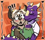  &lt;3 animaanimals anthro bat bedroom blush brown_body clothing detailed_background duo eyewear gavin_(unimpressive) glasses hair horn kissing_cheek kobold male male/male mammal purple_body short_hair spiked_tail spikes spikes_(anatomy) surprised_expression 