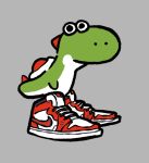  ambiguous_gender black_eyes clothing domromart footwear green_body grey_background looking_at_viewer mario_bros nike nintendo semi-anthro shoes simple_background solo yoshi 