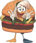  anatid anseriform avian bird burger burger_costume cheeseburger_costume clothing costume della_duck duck fanzeem female food food_costume solo 